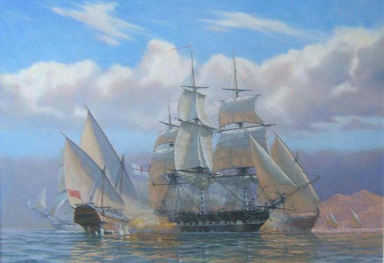 <b>"A British frigate under attack from two dhows"</b>
